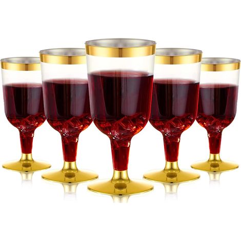 30 Pièces Verres à Dégustation de Vin Plastique en Dorés, 170ml Réutilisables pour Fête à Tige, Boissons Whisky Champagne Bière Cocktail Martini (13,4 x 6,5cm)