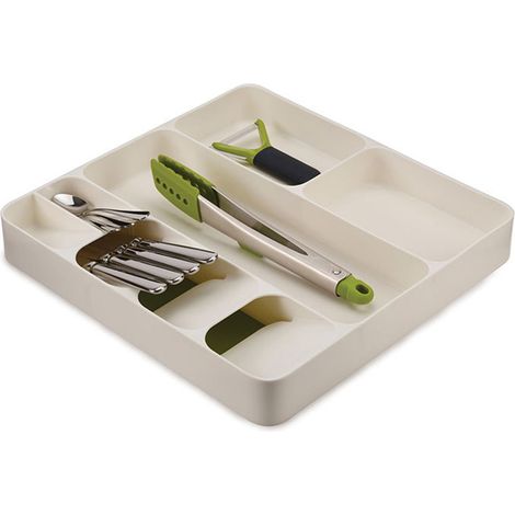 Organisateur de tiroir à couverts 3 en 1 en plastique écologique, multifonctionnel, pour couteaux, fourchettes, baguettes et cuillères, blanc (1/5)