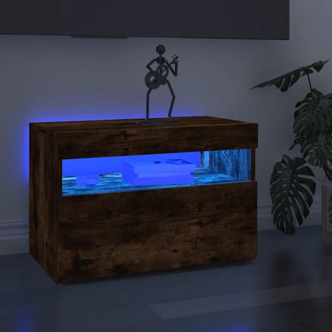 Meuble TV avec LED-Banc TV-Meuble Télé avec lumière LED Chêne fumé 60x35x40 cm 818519 (1/5)