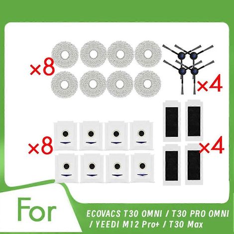 24Pcs pour ECOVACS T30 OMNI / T30 PRO OMNI / YEEDI M12 Pro+ / T30 Max Robot Aspirateur Ultra Durable Accessoires (1/5)