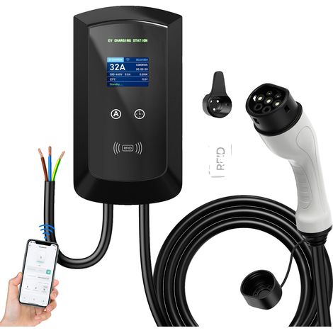Station de recharge pour véhicules électriques, Contrôle intelligent, Caractéristiques de sécurité robustes, 7.6KW 32A 1 Phase (1/2)