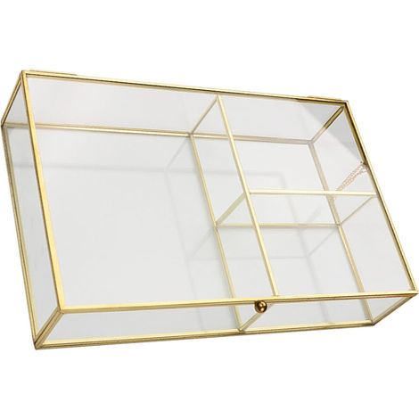 Boîte en Verre Élégante pour Cosmétiques et Bijoux Couvercle, Solution de Rangement sur Bureau, Style Vintage Classique pour Accessoires et Bracelets (1/5)
