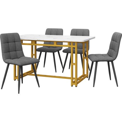 Ensemble table à manger 120x70 cm avec 4 chaises en lin gris foncé et pieds métal dorés (1/5)