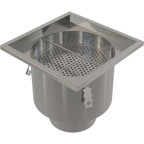 Pozzetto di scarico industriale 300×300, acciaio inox AISI 304 (1/2)