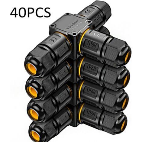 40 PCS IP68 Waterproof Cable Connectors - 3-Way Junction Box, 3-Wire Waterproof Connector - Outdoor Garden Connection - 6-11mm Cable Branching - Waterproof External Electrical Enclosure (1/5)