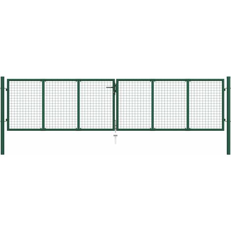 Portail de jardin en acier galvanisé 400 x 100 cm vert – Portail grillagé robuste avec serrure et 3 clés, largeur réglable 404-410 cm (1/5)