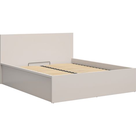 Lit coffre 160x200 avec sommier et rangement integré, coloris Beige - Longueur 204,5 x Profondeur 169 x Hauteur 95/40,5 cm (1/5)