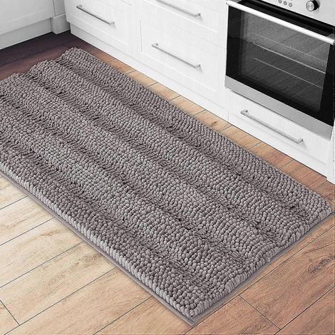 Tapis de bain gris, tapis de bain extra épais et surdimensionné, doux et moelleux, tapis de sol antidérapant en chenille hirsute absorbant l'eau (60 po x 24 po) (1/4)