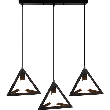 Pendelleuchte Dreieck 3 Flammig Kronleuchter mit Metall Käfig Vintage Hängelampe im Industri Stil E27 Fassung Art Lampen Decor für Wohnzimmer Esszimmer (Schwarz) (1/5)