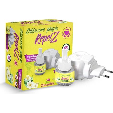 TRADE SHOP - Set 12pz Diffusore Plug In Repelz Citronella Con 1 Ricarica Da 48ml Antizanzare 034200 -