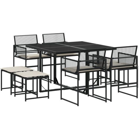 vidaXL Set da Pranzo da Giardino 9 pz con Cuscini Nero in Polyrattan (1/5)