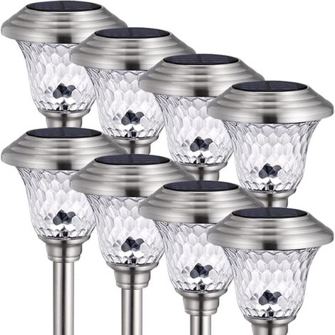 royaluxe -Lampes solaires de jardin pour l'extéri Lampes solaires de jardin décoratives Jeu de 7 lampes solaires de jardin en acier inoxydable Lampes solaires blanc chaud Lampes solaires de route étan (1/5)