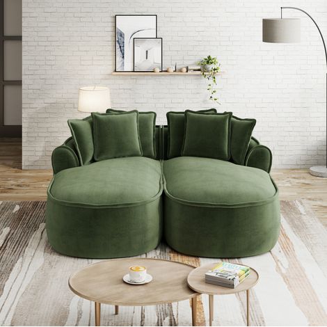 Canapé modulaire en chenille verte, 2 modules, assise profonde 122 cm, convertible en couchage (1/5)