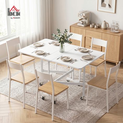 Mesa de Comedor Plegable para 4-6 Personas con Ruedas y Alas Abatibles Mesa Abatible para Cocina 120x80x73 cm Blanco (1/5)