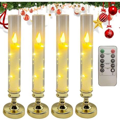 Bougies Sans Flamme - Bougies Électriques Vacillantes avec Télécommande - Décoration de Cheminée, 4 Pièces Lumière d'Ambiance Décorative pour Fêtes, Tables à Manger, Banquets de (1/5)