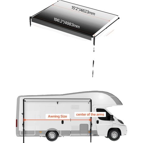 Toldo para caravana, tejido de PVC resistente de 18 oz, impermeable y resistente a los rayos UV, 16 pies, color negro. (1/2)