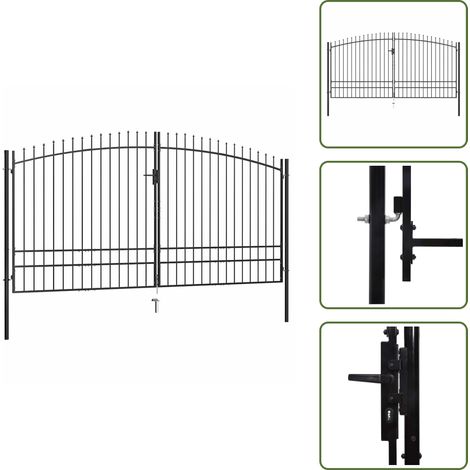 Double portail avec haut sous forme de lance 400 x 248 cm - Portail De Jardin - Portails Design - Porte De Cloture - Clôtures Modernes - Barriere Jardin