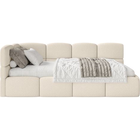 Selsey Cloudy – Jugendbett 90x200 cm, linksseitig, mit Bouclé-Bezug und Matratze, Hellbeige (1/5)