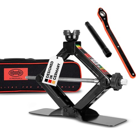HEYNER® Scherenwagenheber, extra großer Standfuß, mit Ratsche 1,5 t inkl. 17er Nuss, und Tasche 360°, austauschbare und drehbare Gummiauflage mit Schlitz, TÜV & GS