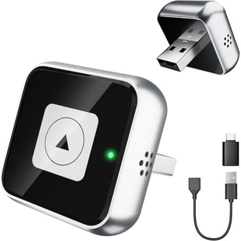 Mini adattatore wireless CarPlay per iPhone, converte da cablato a wireless, plug & play con Type-C/USB, compatibile con Android 11+ e iOS 10+ (nero)