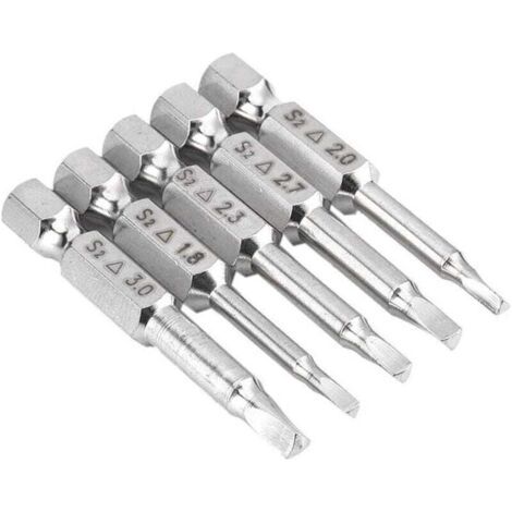 5-teiliges magnetisches Schraubendreher-Bit-Set mit dreieckigem Kopf, S2-Stahl, 1,8 mm, 2 mm, 2,3 mm, 2,7 mm, 3 mm, 6,35 mm Sechskantschaft, 50 mm Länge