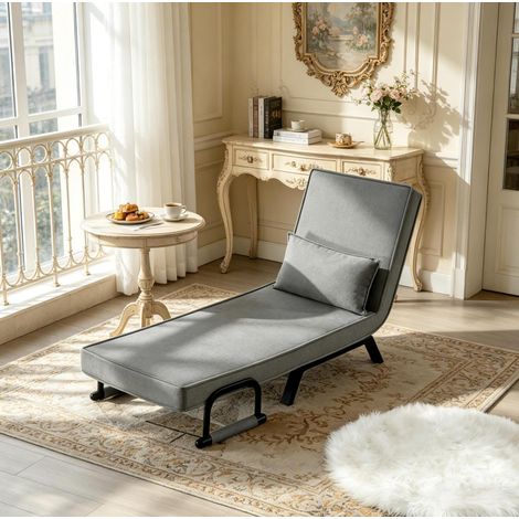 Schlafsessel 65x78x75 cm Grau aus Leinen, Schaumstoff und Metall mit 3-in-1-Funktion (1/5)