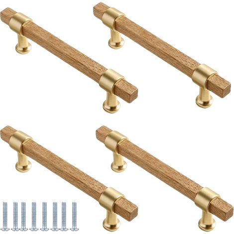 Poignées de meubles, lot 4 boutons en bois avec poignée carrée (1/5)