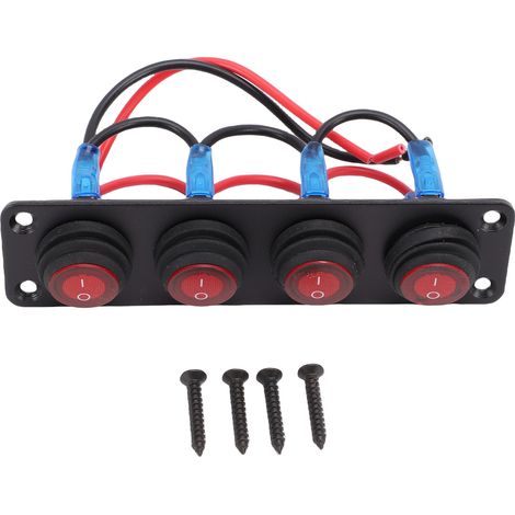 Pannello interruttori a bilanciere rotondo a 4 vie, rosso, impermeabile, con LED, per auto, barca, yacht, UTV, ATV, camion, rimorchio e camper. (1/5)