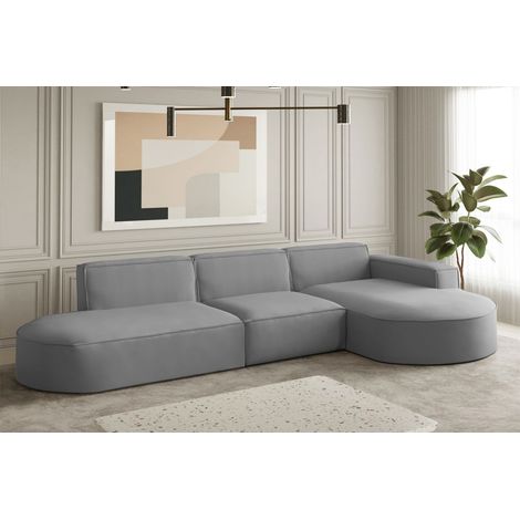 Ecksofa Designersofa PALMA in Stoff Opera Velvet Grau Ottomane Rechts (1/2)