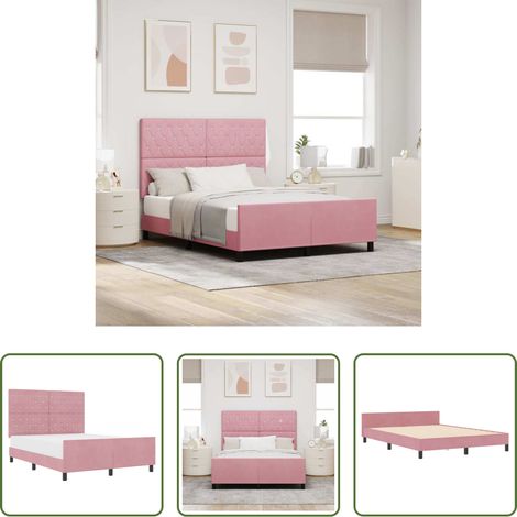 Lit moderne - Lit à ressorts avec tête de lit Rose 140 x 190 cm Velours (1/5)
