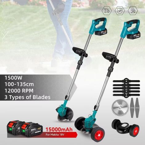 Tondeuse électrique sans fil 1500W haute vitesse 12000 tr/min – coupe-bordures et tondeuse 2-en-1 pliable – pour jardin, pelouse et extérieur – 2 batteries incluses