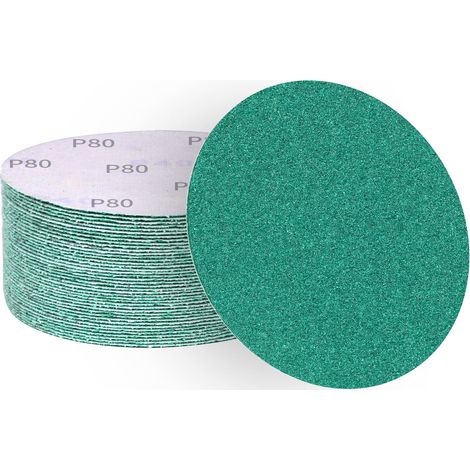 Disques abrasifs 150 mm grain 80, papier abrasif en alumine calcinée, revêtement abrasif antiadhésif pour ponceuse orbitale (50 pièces) (1/5)