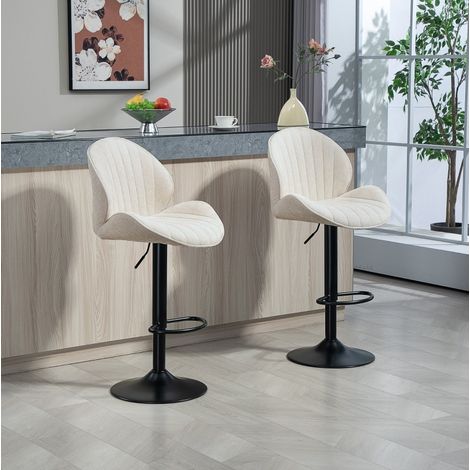 Taburete de bar de poliéster beige, altura regulable, giratorio 360°, estructura de acero, 62-83 cm (1/5)
