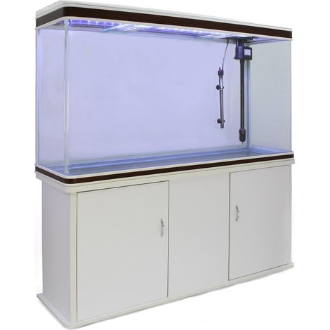MonsterShop – Aquarium à bords Blanc et Noisette de 300 Litres, Meuble de Support Blanc, d’une dimension totale de 143,5 cm de Haut x 120,5 cm de Large x 39 cm de Profondeur