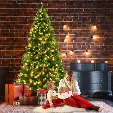 Sapin de Noël Artificiel LED Charnières avec Support Métallique Robuste Système de Pliage Aiguilles en PVC 200cm (1/2)