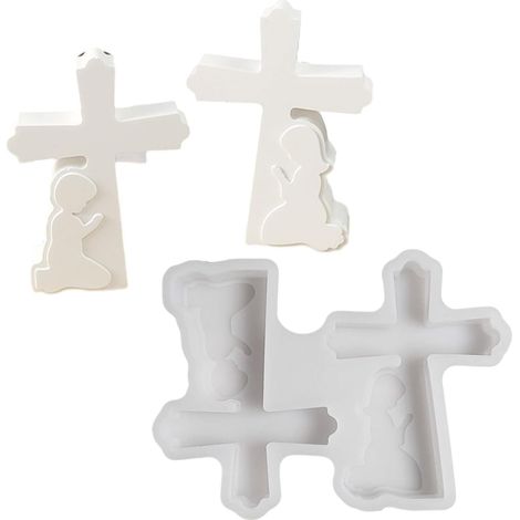 Prière garçon et fille croix figurine moule en silicone croix 3D décoration moule à bougie pour les réunions familiales et religieuses en silicone (1/5)