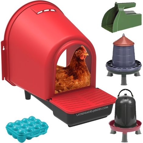 Scatola per deposizione galline 37x46x45 cm per 6 uova + abbeveratoio 5L + mangiatoia 4KG + portauova + paletta