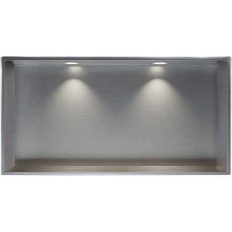 Wandnische Edelstahl Bernstein NT206010X mit LED-Spot 20x60x10 cm Edelstahl gebürstet 2x Spot Einbaurahmen Weiß matt