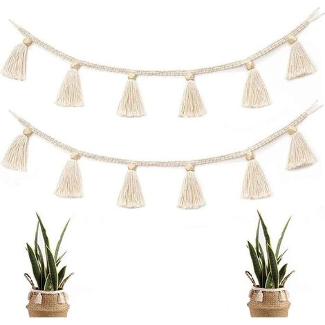 2 piezas de tapiz bohemio tejido a mano, macramé, tapiz, borlas, algodón y lino, para habitación infantil, colores arcoíris (blanco) (1/5)