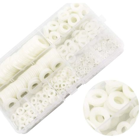 VURAHOME - 500 Pièces Nylon Rondelle Plat Rondelle Rond Plat Joint Rondelle Joint Joint 8 Taille M2 M2.5 M3 M4 M5 M6 M8 M10 Blanc avec Boîte de Rangement (1/5)