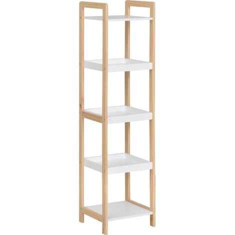 Etagère en Bambou de Salle de Bain étagère Debout 3 paniers + 2 étagères dim. 32L x 30l x 130H cm Beige Blanc (1/5)