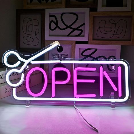 Pinkfarbenes und weißes LED-Neonlichtschild, USB-betrieben, mit Schalter, ideal zur Wanddekoration in Bars und Friseursalons. (1/5)