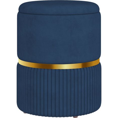 Pouf Zollbach Tabouret Design Rangement Velours Côtelé Acier Doré Bleu Nuit (1/5)