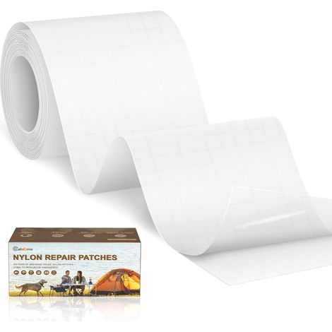 Patch en nylon autocollant, 7.6x200 cm Patch de réparation imperméable autocollants, tissu autocollant reparation, pour veste, tentes, doudoune, sac de couchage, sacs à dos-Transparent (1/5)