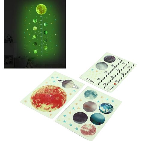 Autocollants de hauteur, autocollants muraux phosphorescents planètes et étoiles, autocollants décoratifs pour chambre d'enfant (maternelle et chambre à coucher) (1/5)