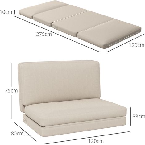 Fauteuil inclinable/matelas d'appoint pliable 2 en 1, divisible, 120 cm de large, beige (1/5)