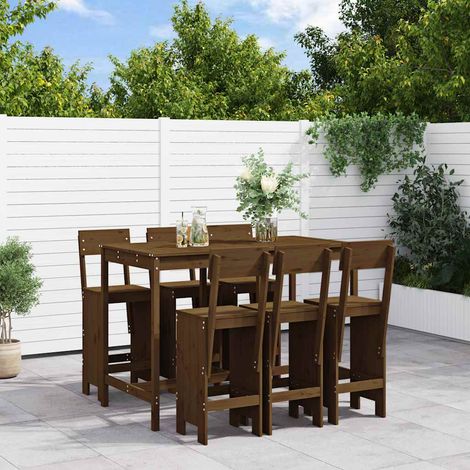 Ensemble de bar de jardin 7 pcs-Bar d'extérieur marron miel bois de pin massif 351781 (1/5)