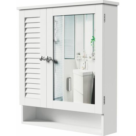 Meuble miroir de salle de bain en bois MDF laqué 60 x 15 x H. 68 cm (1/2)