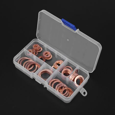 80-teiliges Set aus massivem Kupfer für Ölablassschrauben, sortierten Unterlegscheiben und Metallteilen, inklusive Box (1/5)