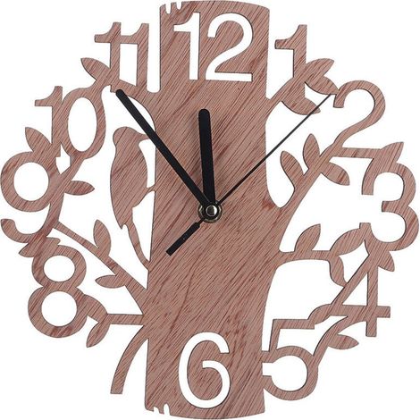 Wanduhr aus Holz mit Vogelmotiv, natürliche dekorative Wanduhr, kreative Hängeuhr. (1/3)